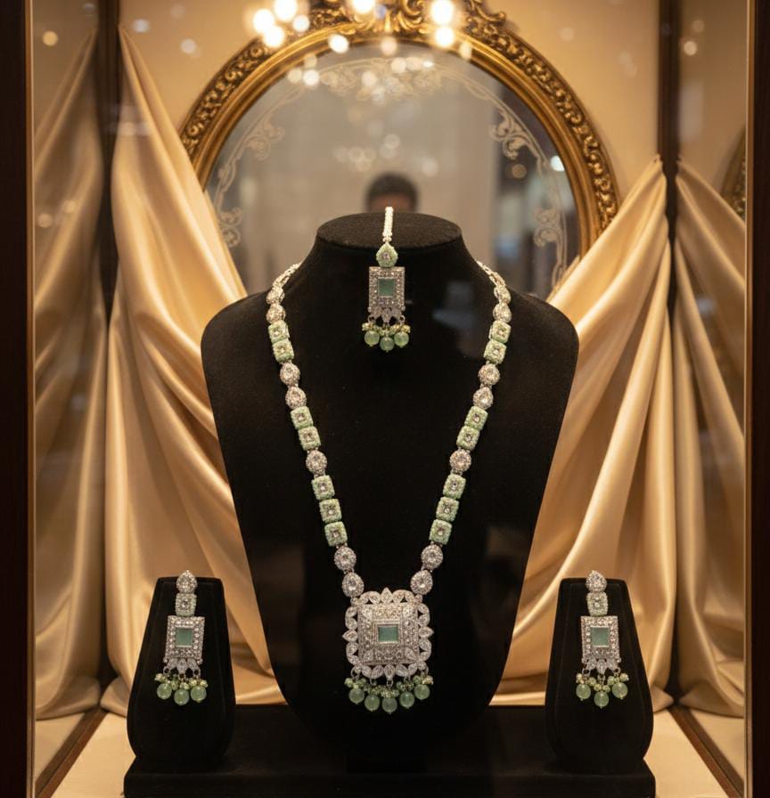 Beautiful Mala set zircon work excellent quality with earings bindi