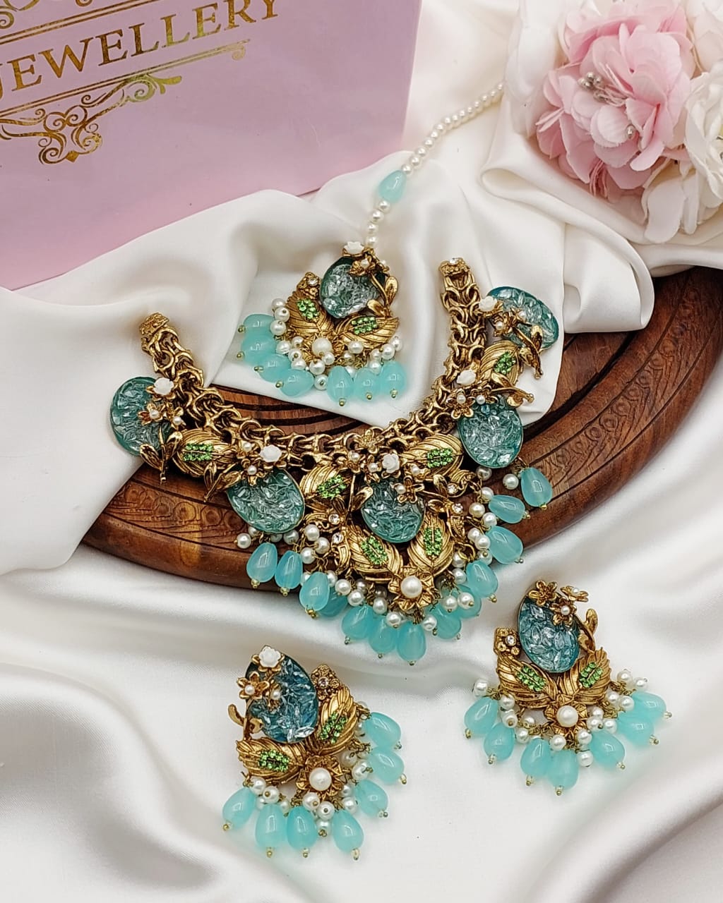 Designer zarcon crush Turkish necklace set with teeka