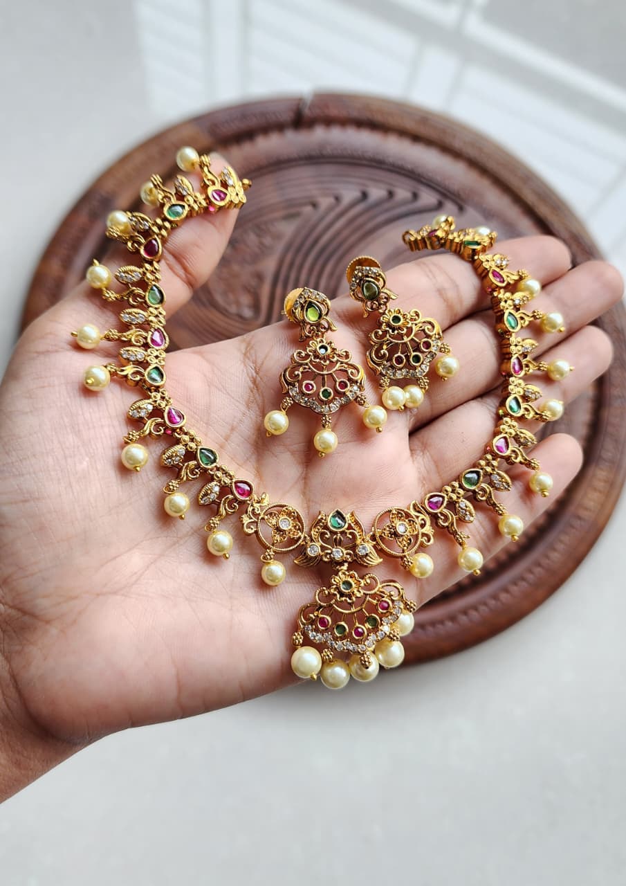 Premium quality south indian judao diamond necklace set