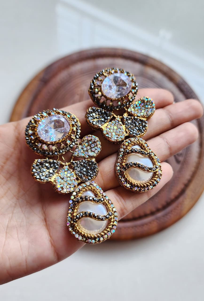 Designer collection Handmade stone with mother pearl turkish earrings