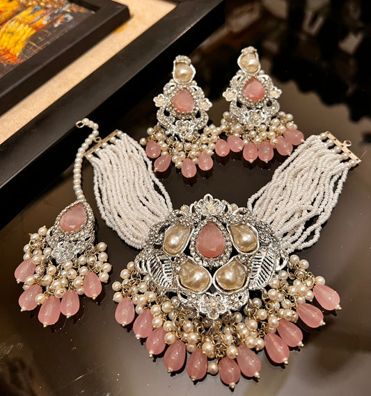 Turkish mother pearl choker set with tika