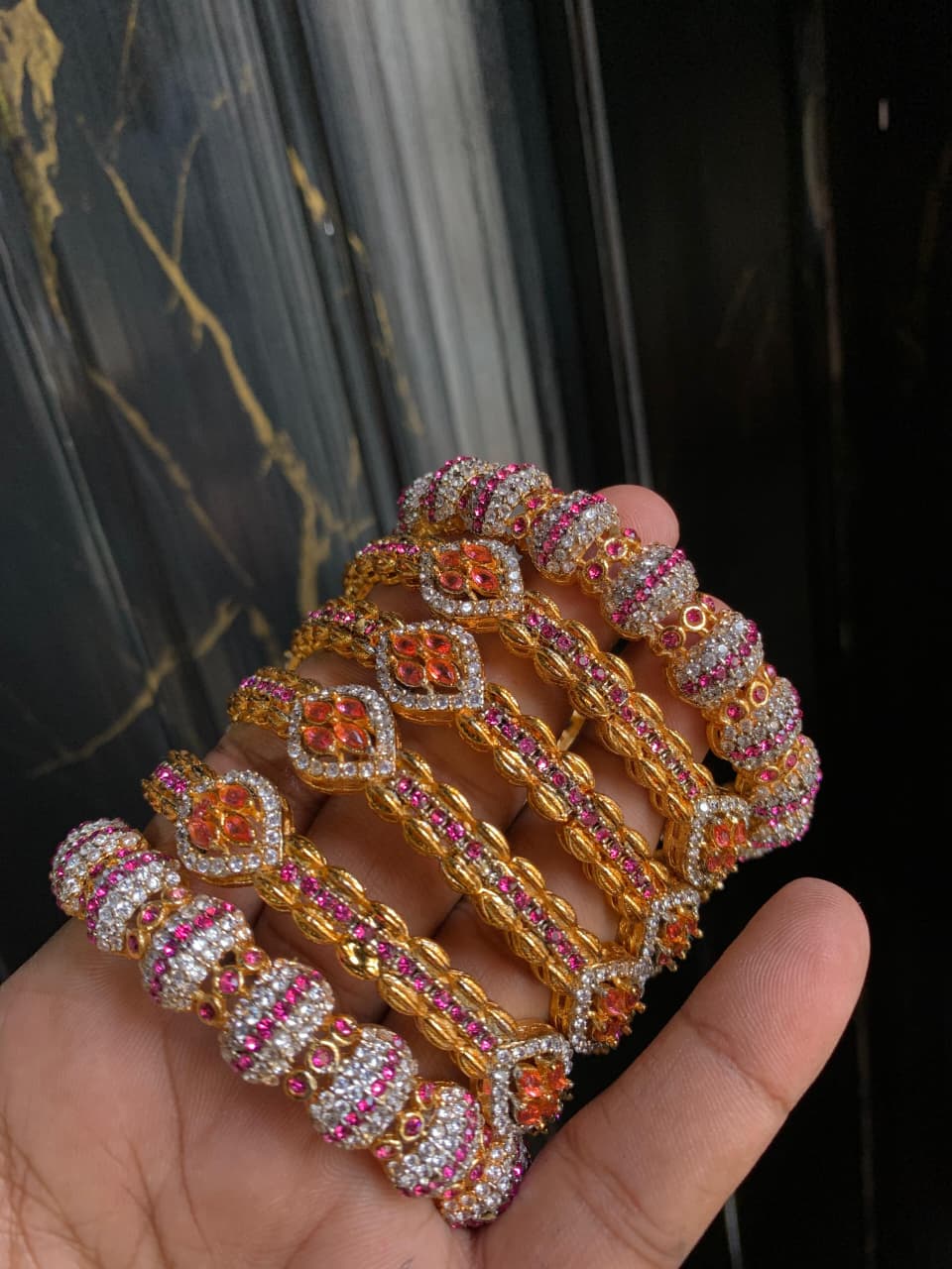 Casting GOLD PLATED Real Stone Zircon Bangles