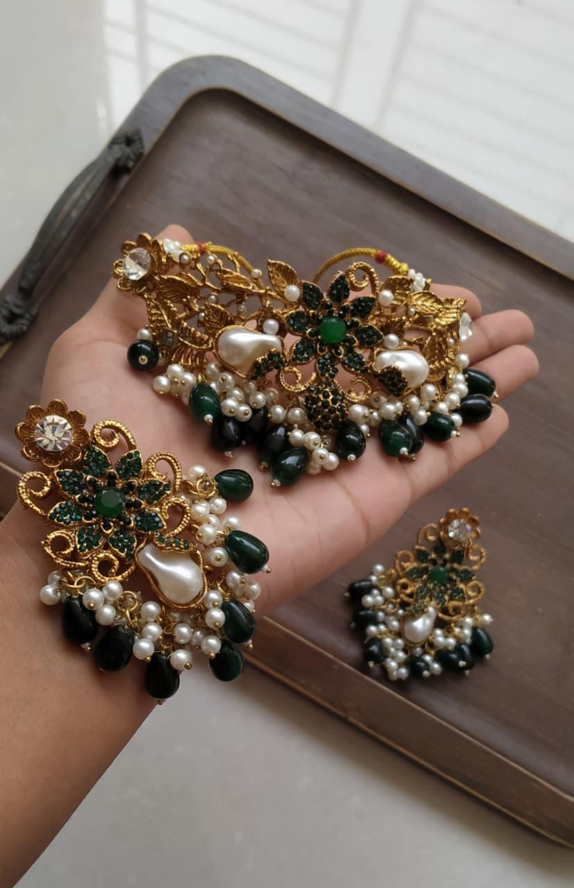 Handmade stone with mother pearl chokkar set💖