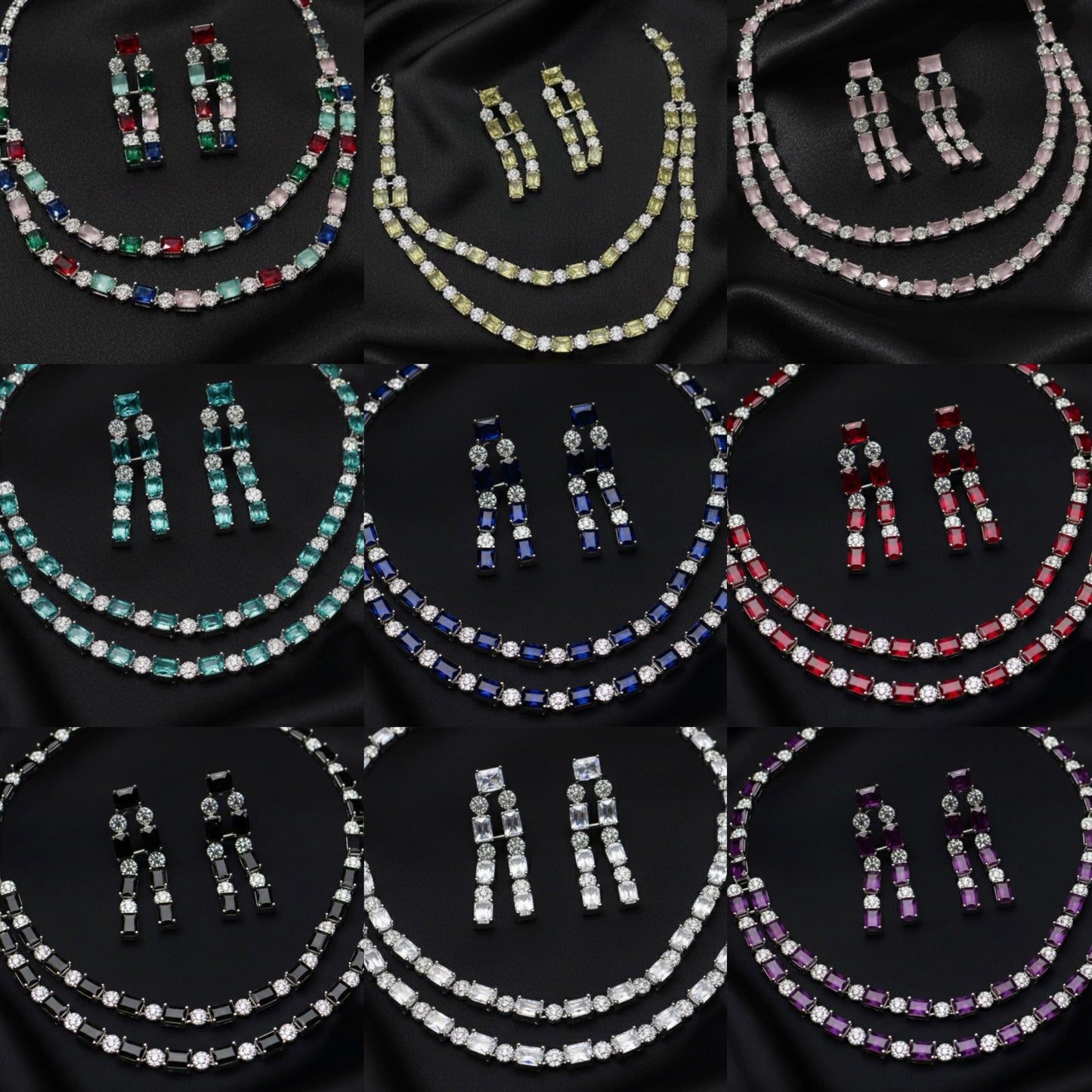 Double layered zircon necklace sets