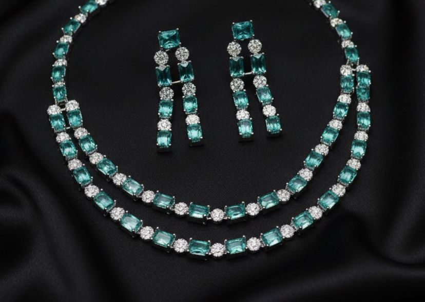 Double layered zircon necklace sets