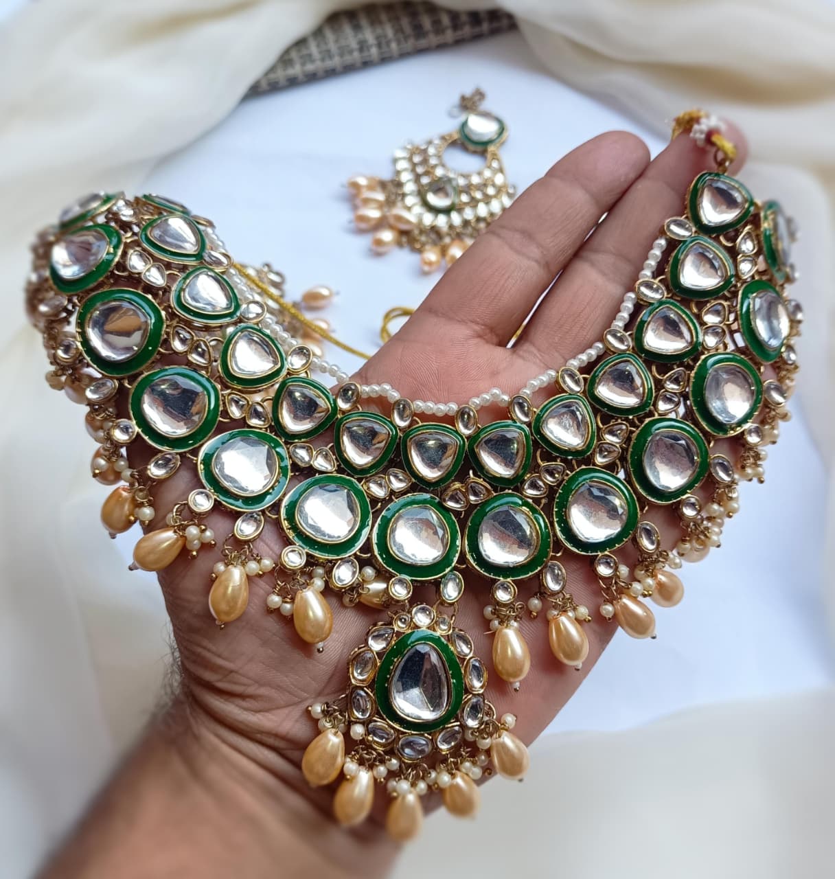 Designer Collection Dubbi Kundan MeenaWork Necklace Set With Teeka