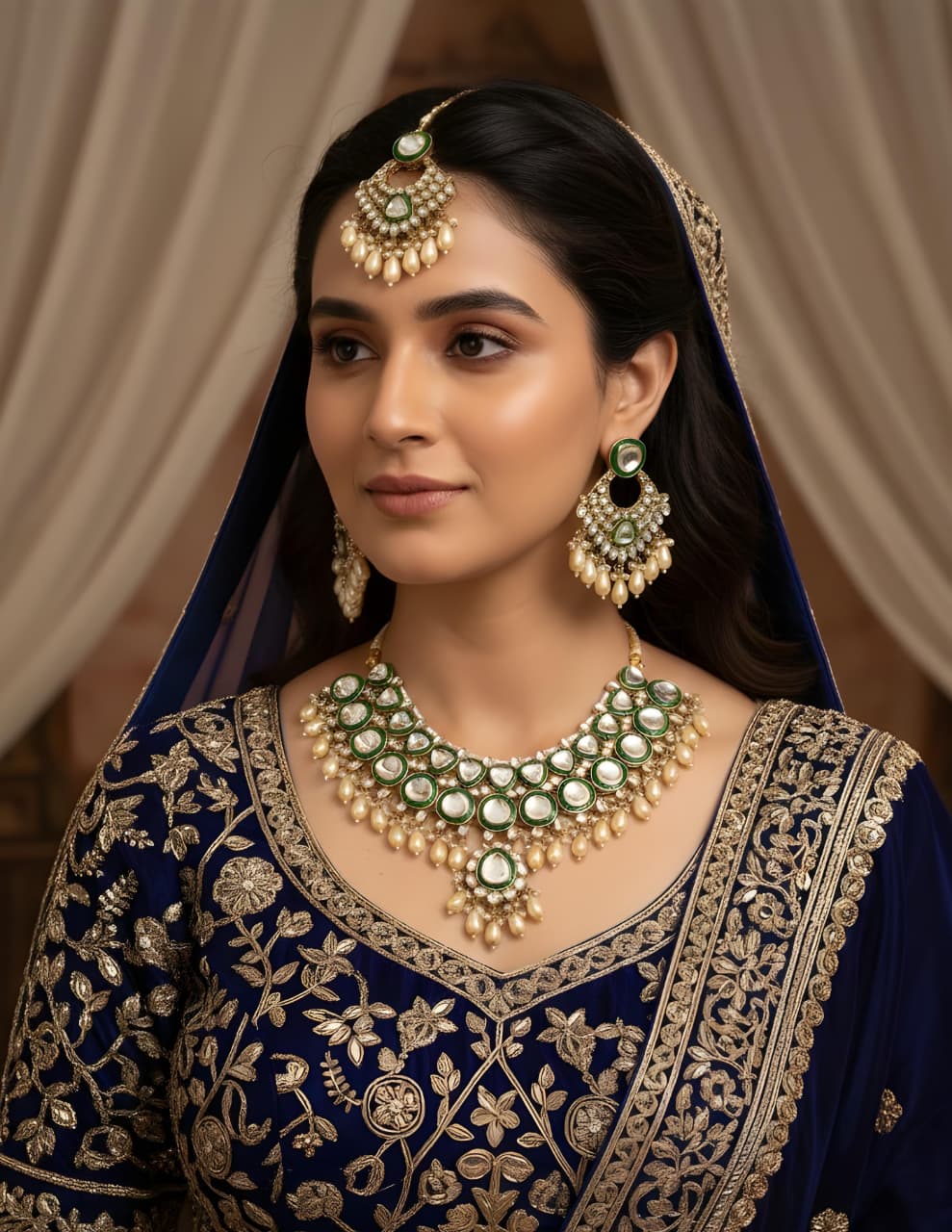 Designer Collection Dubbi Kundan MeenaWork Necklace Set With Teeka