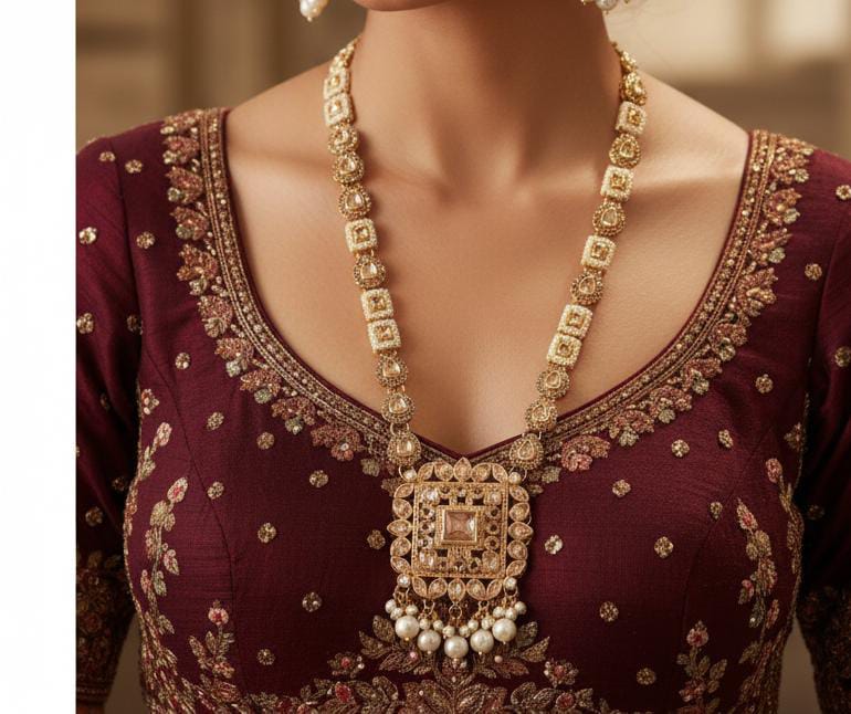 Beautiful Mala set zircon work excellent quality with earings bindi