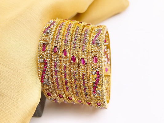 Gold plated 6 bangles in real stones fine quality