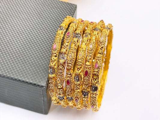 Gold plated 6 bangles in real stones fine quality