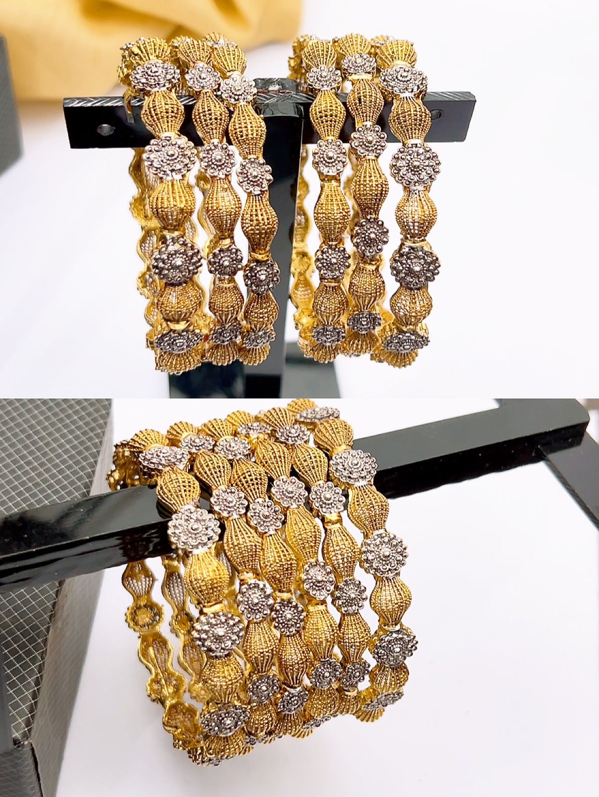 Gold plated 6 bangles in real stones fine quality