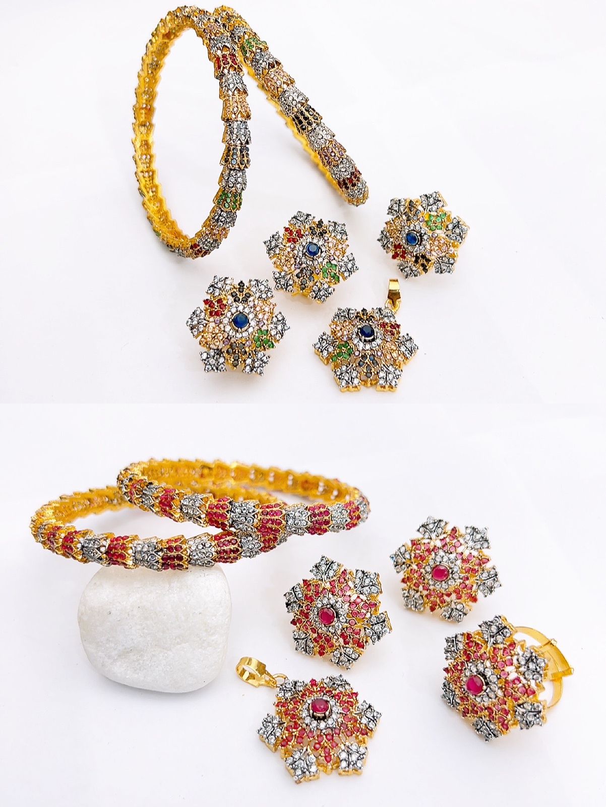 Native made 2 pieces bangles with combo set in real stones fine quality