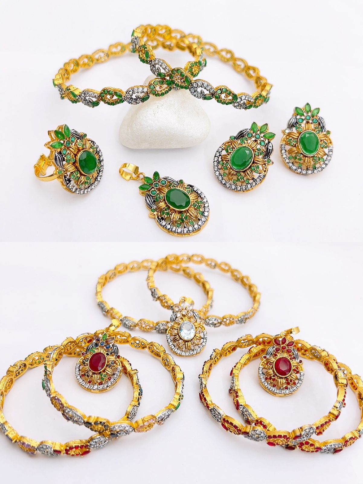 Native made 2 pieces bangles with combo set in real stones fine quality