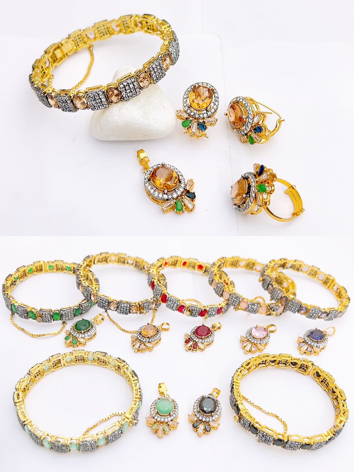 Native made openable kara with combo set in real stones fine quality