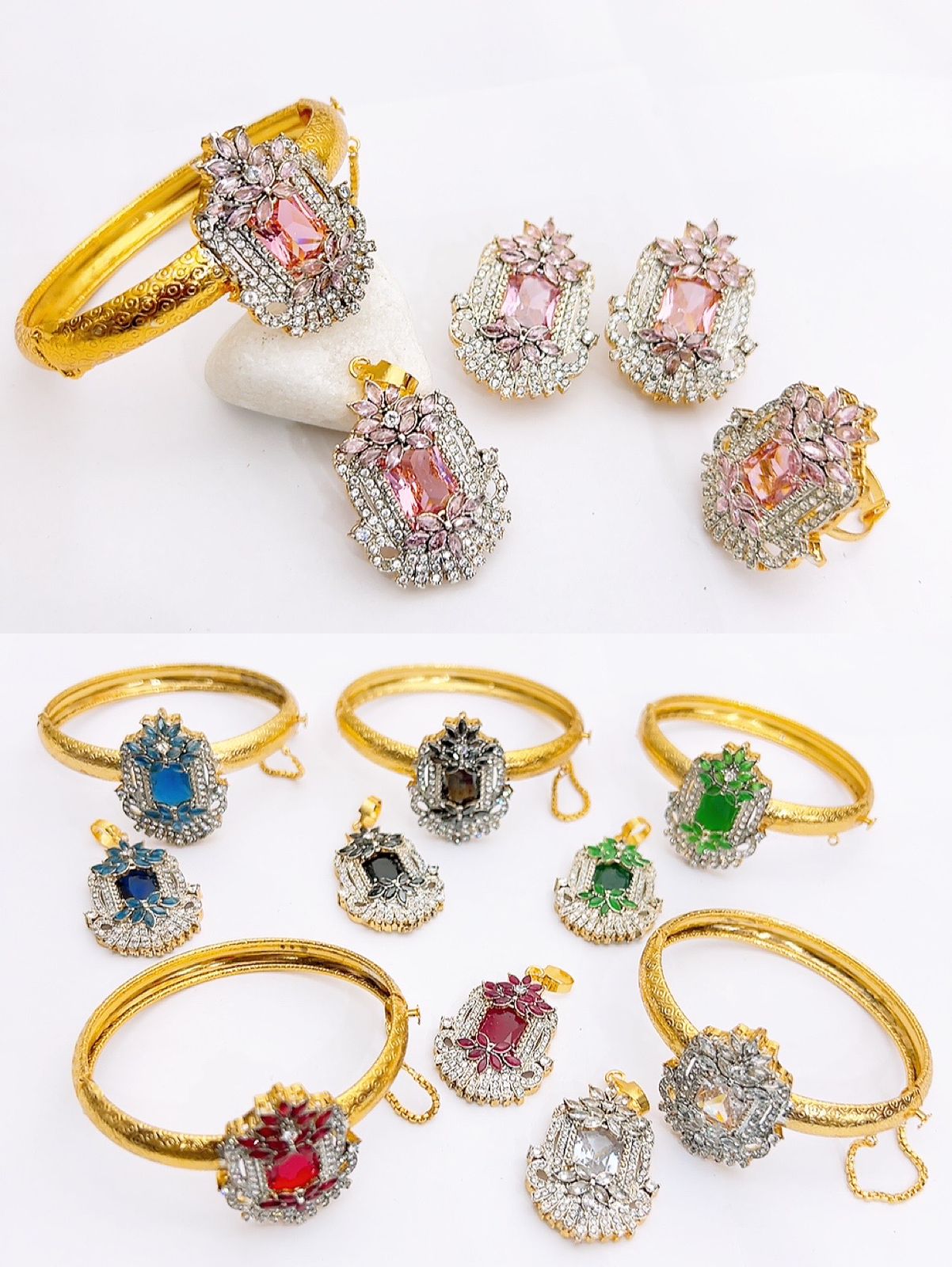 Native made openable kara with combo set in real stones fine quality