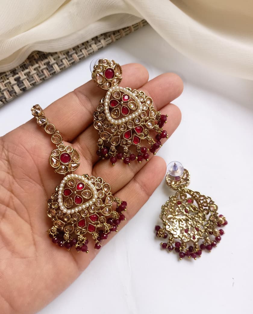 Designer Collection Indian Reverse AD Antique Polish Stylish Necklace Set With Teeka