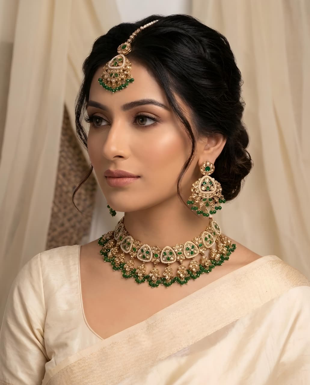 Designer Collection Indian Reverse AD Antique Polish Stylish Necklace Set With Teeka