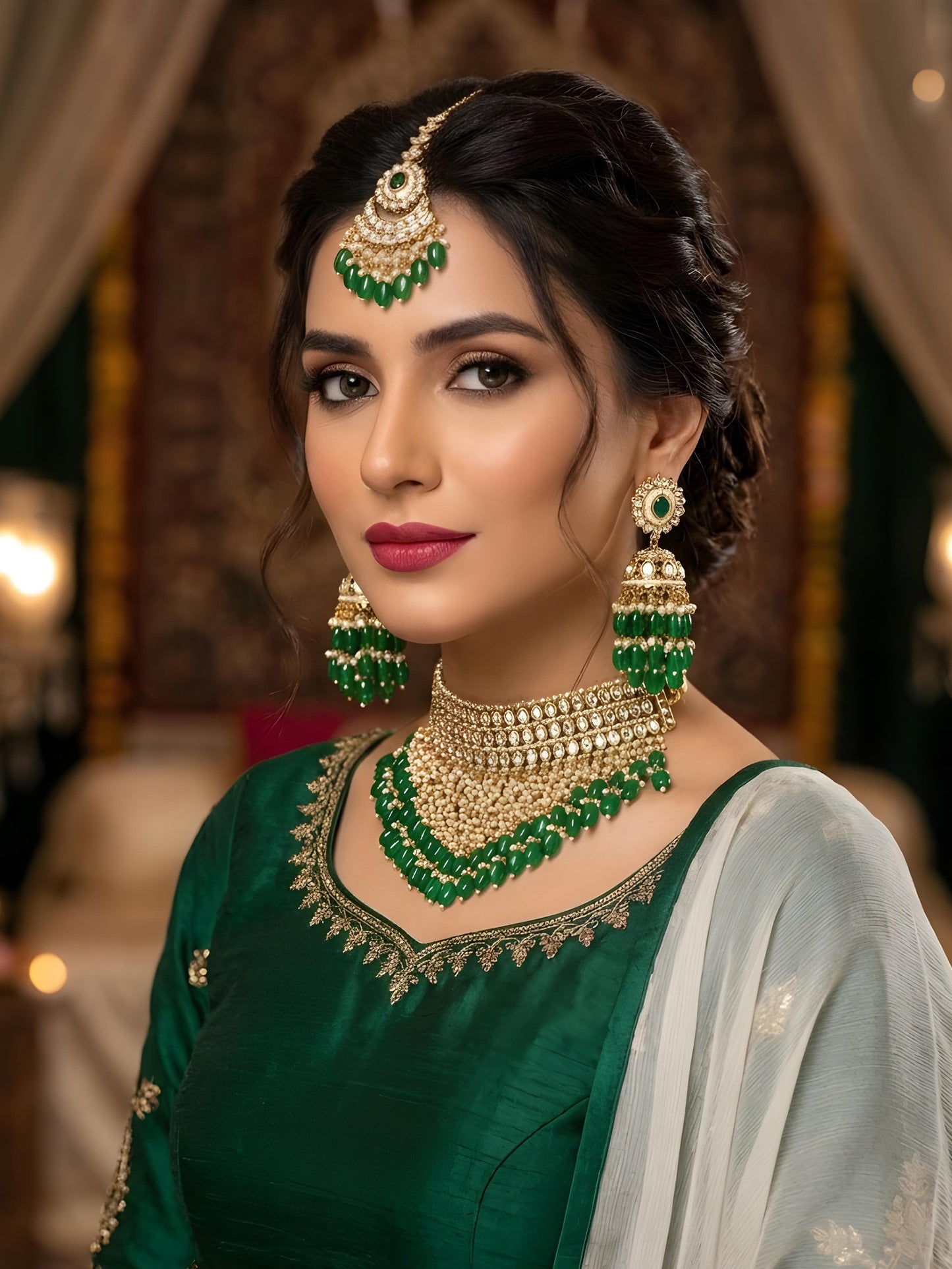 Indian Dubbi Kundan Stylish Bridal Jhumki's Set With Teeka
