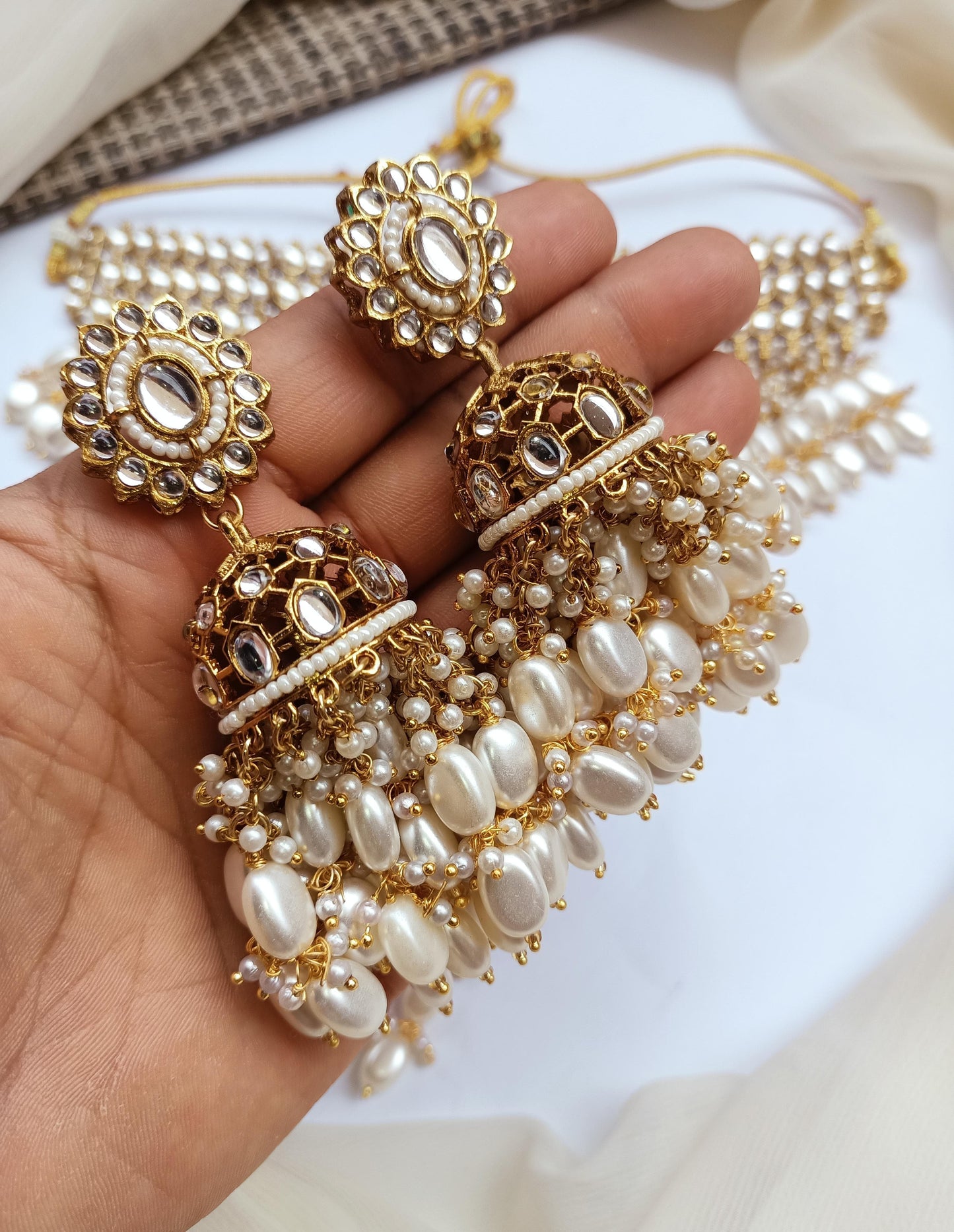 Indian Dubbi Kundan Stylish Bridal Jhumki's Set With Teeka