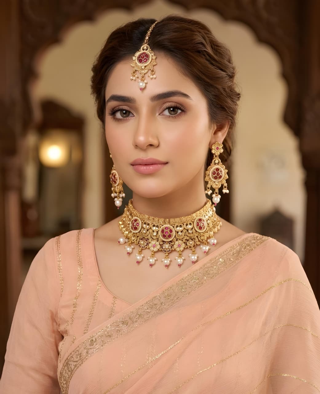 Beautiful Stylish Design Indian Rajwari Koler Set With Teeka