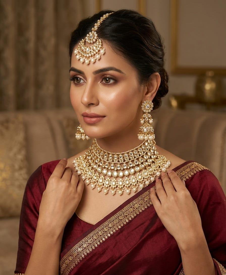 Beautiful Indian Dabbi Kundan Bridal Set