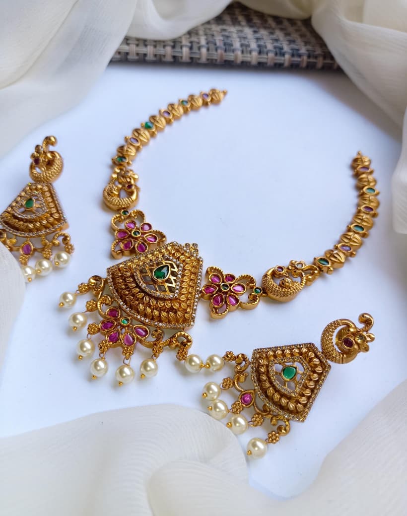 Traditional Jewellery South Indian Stylish Design Necklace Set