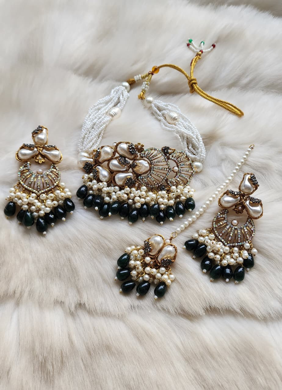 Premium quality south indian judao diamond necklace set