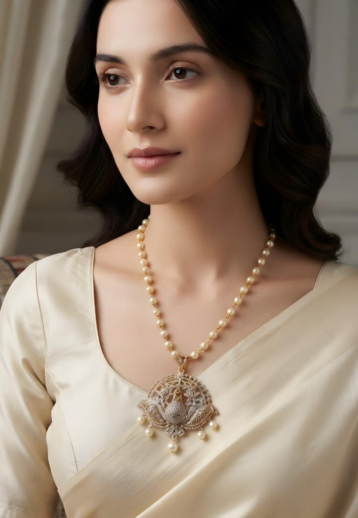 Traditional Jewellery South Indian Nano Zarcon Stone's Stylish Peacock Pandent With Mala