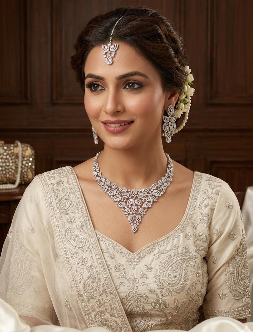 Beautiful Premium Quality American Diamond  Indian Zarcon  AD Set  ( Valima SPECIAL Set )