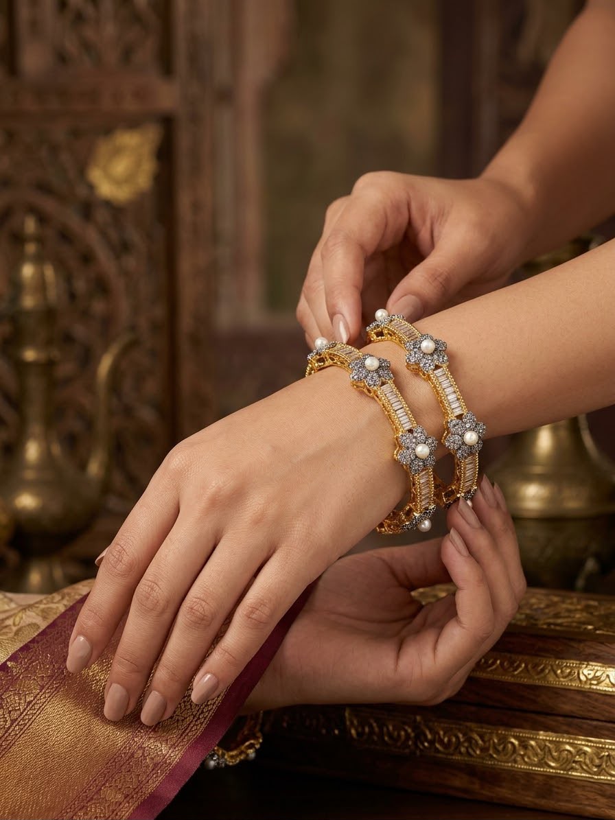 Casting Zircon Bangles Pair open able
