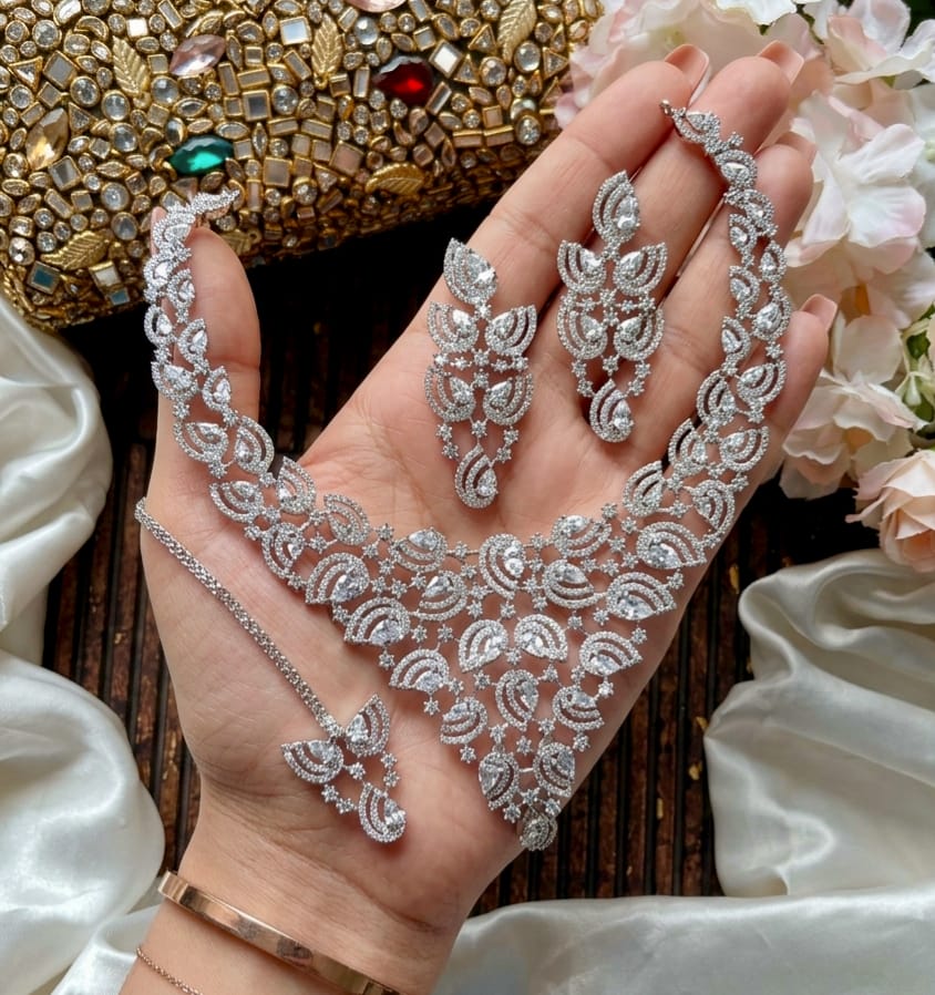 Beautiful Premium Quality American Diamond  Indian Zarcon  AD Set  ( Valima SPECIAL Set )