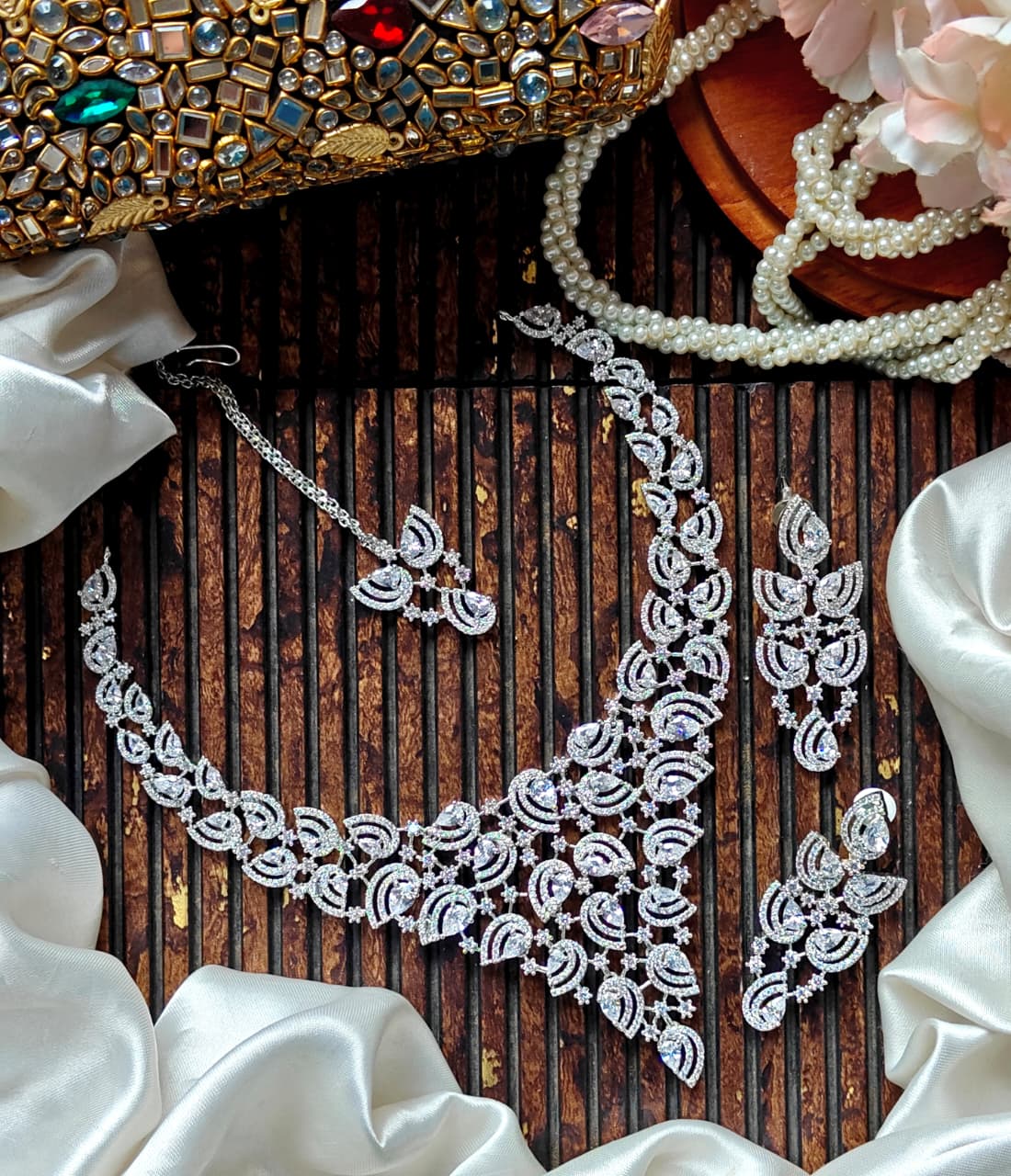Beautiful Premium Quality American Diamond  Indian Zarcon  AD Set  ( Valima SPECIAL Set )