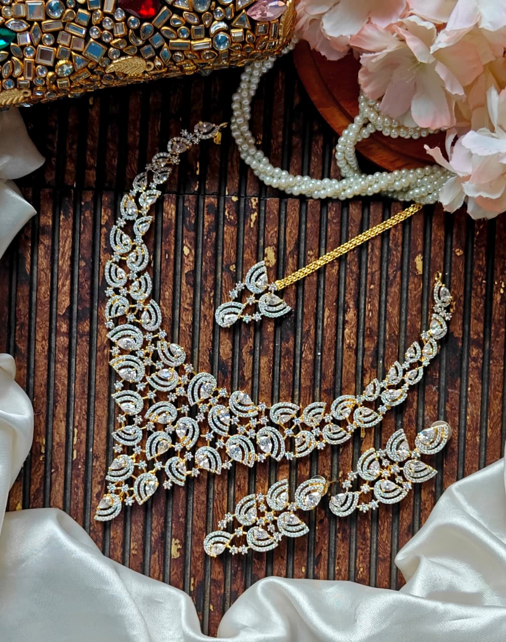 Beautiful Premium Quality American Diamond  Indian Zarcon  AD Set  ( Valima SPECIAL Set )