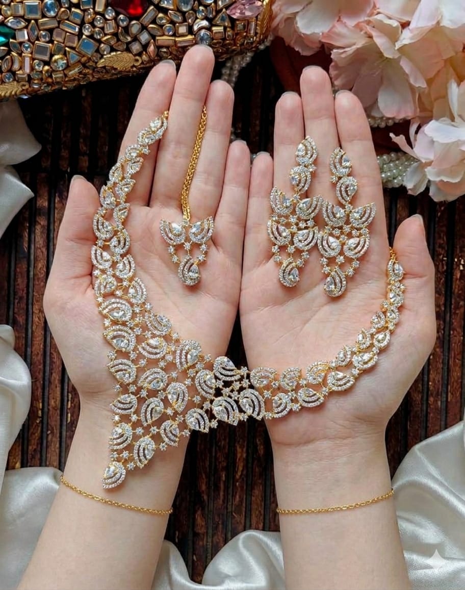 Beautiful Premium Quality American Diamond  Indian Zarcon  AD Set  ( Valima SPECIAL Set )