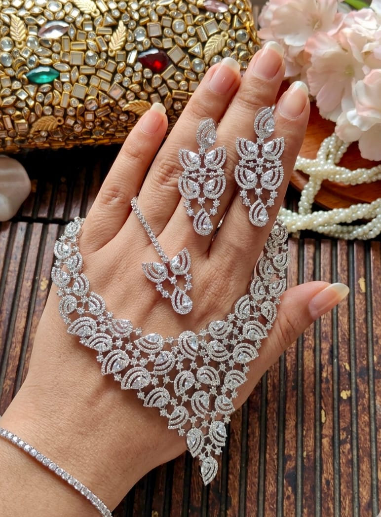 Beautiful Premium Quality American Diamond  Indian Zarcon  AD Set  ( Valima SPECIAL Set )