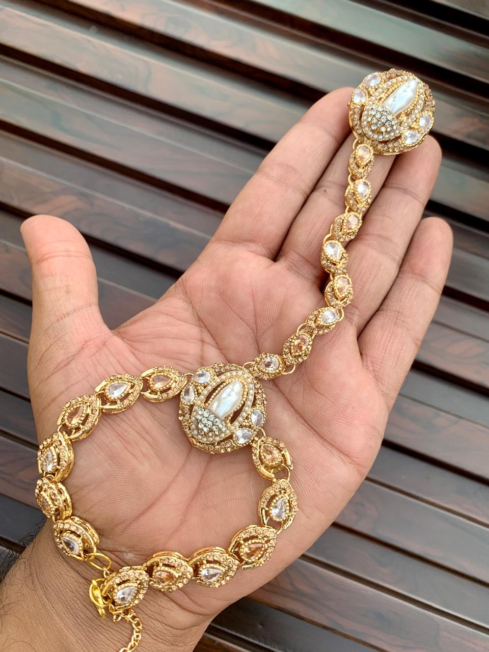 Angla Turkish style one finger ring attached with bracelet