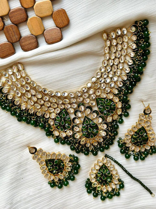 Gold Plated Hand Made Meena Work Farshi Kundan Bridal Sets