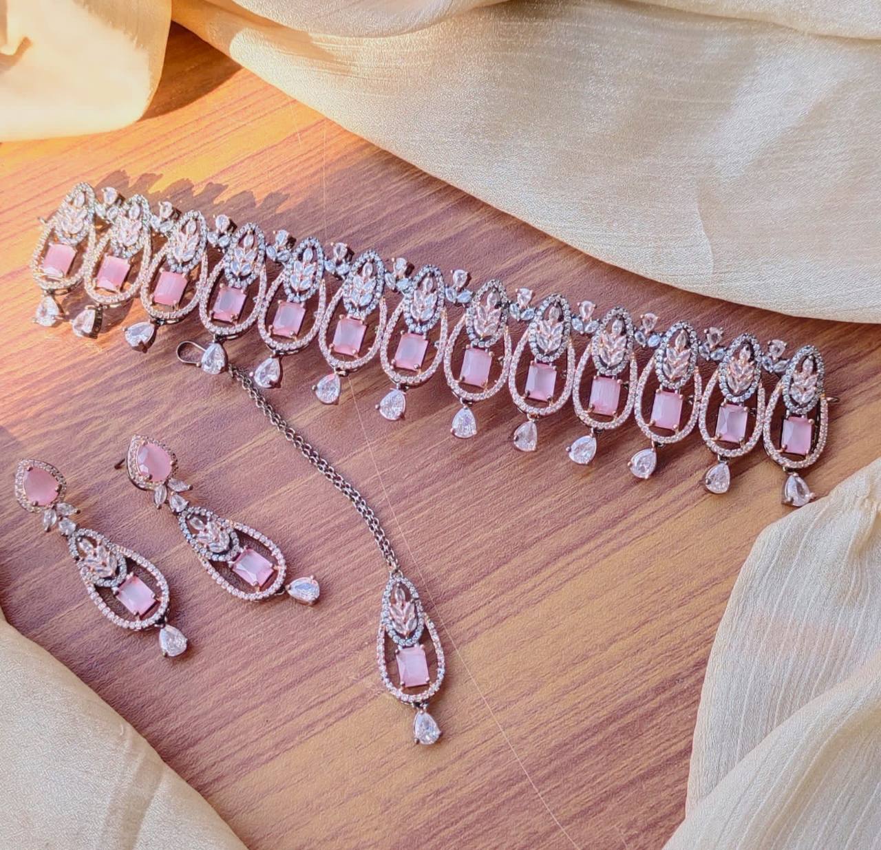 Beautiful American Diamond necklace Set with Tikka