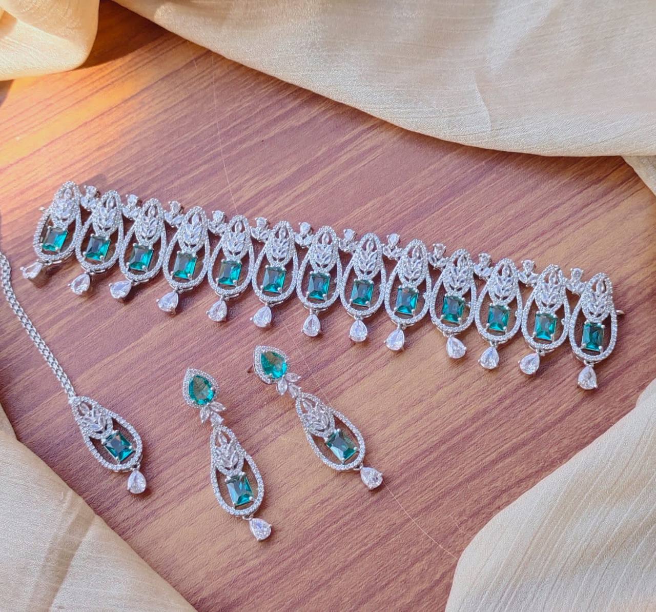 Beautiful American Diamond necklace Set with Tikka