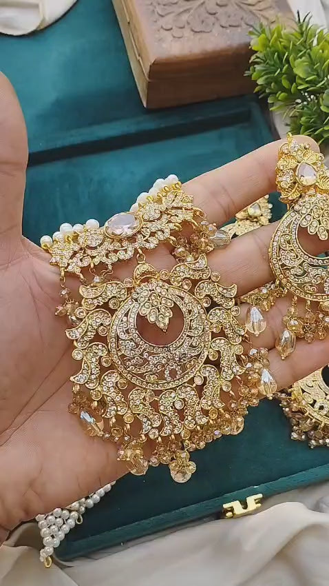 Long mala set with earrings and tika