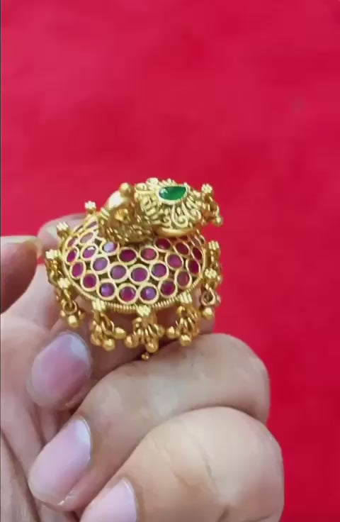 Southindian moveable peacock designer adjustable ring