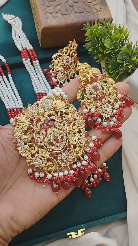 Long mala set with earrings and tika