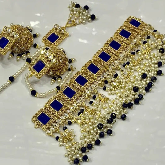 artifical jewellery choker set design NJC-007 blue