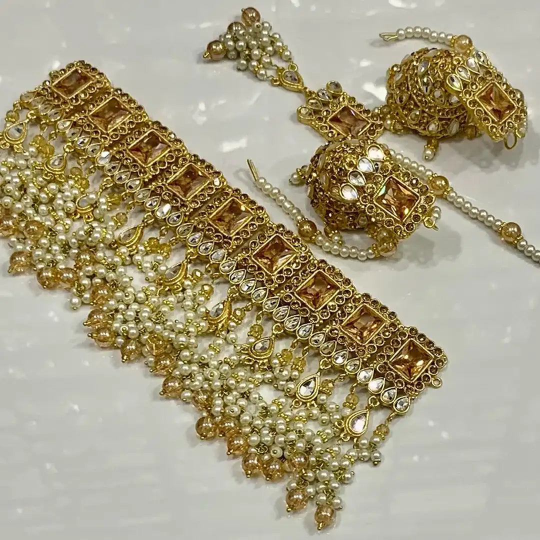 artifical jewellery choker set design NJC-007 golden