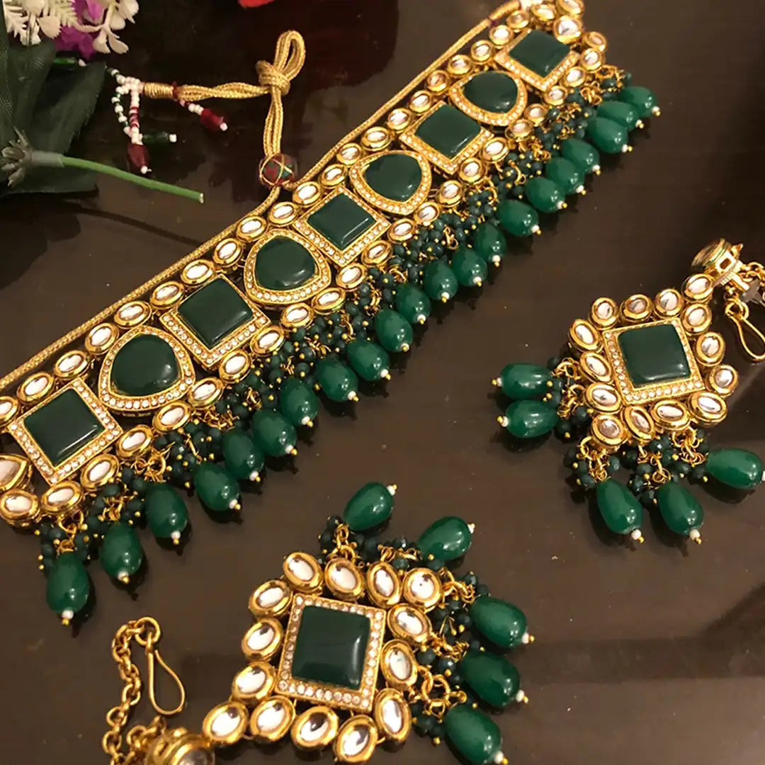 artifical jewellery choker set design NJC-007 green