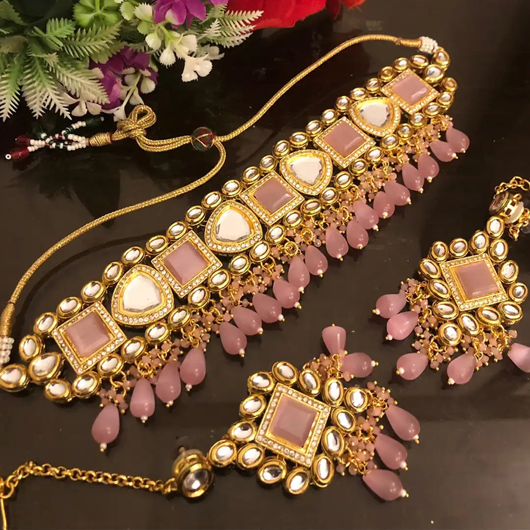 artifical jewellery choker set design NJC-007 pink
