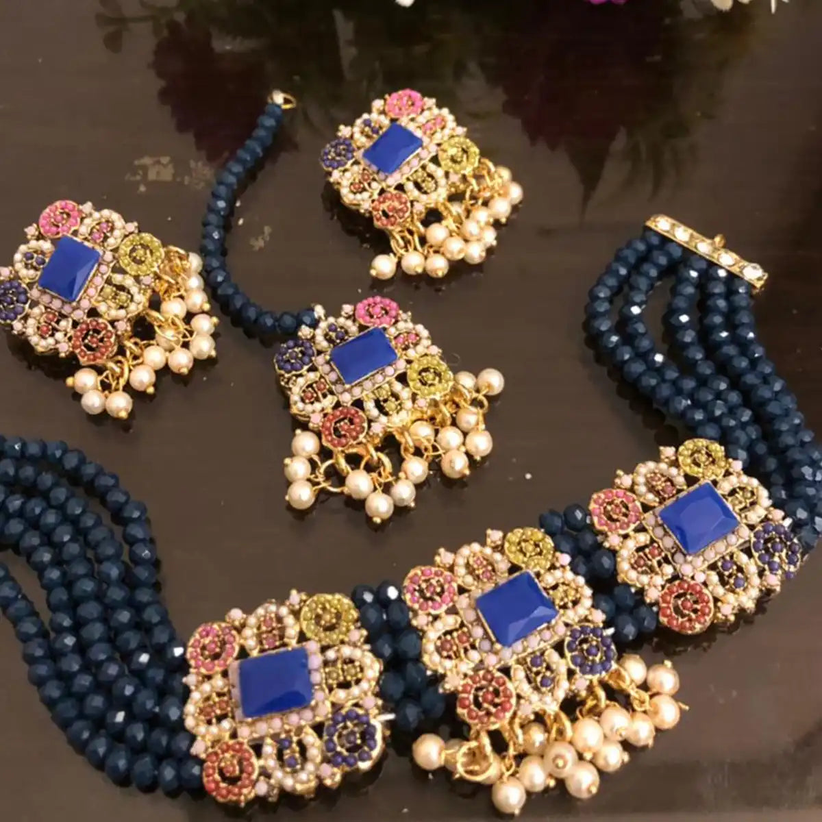 choker necklace set NJC-013 blue