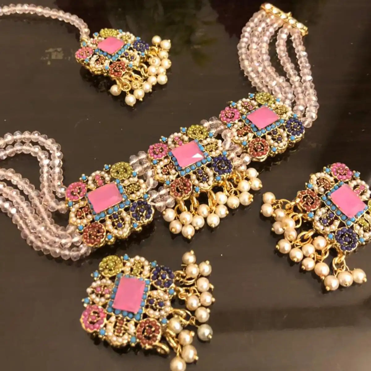 choker necklace set NJC-013 pink