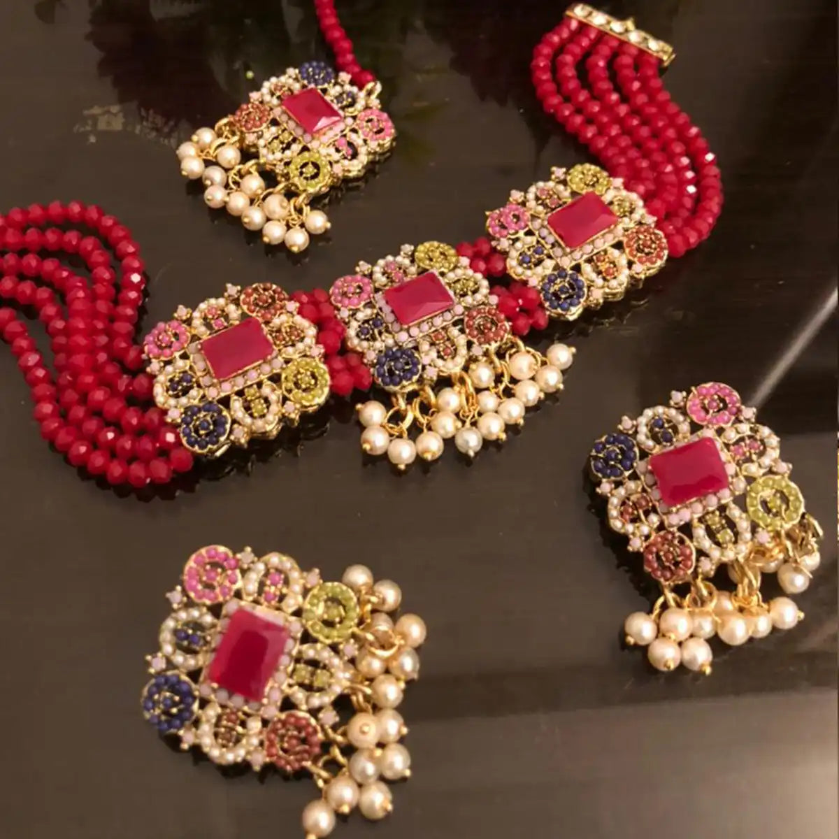 choker necklace set NJC-013 red