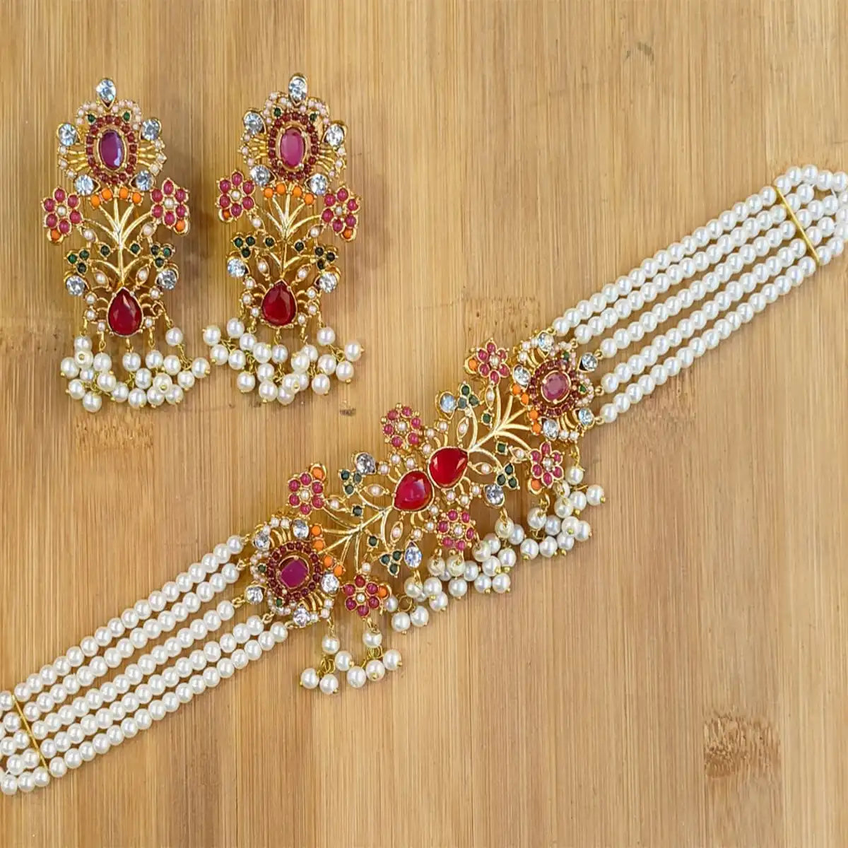 collar set jewellery price in pakistan njc-007 red